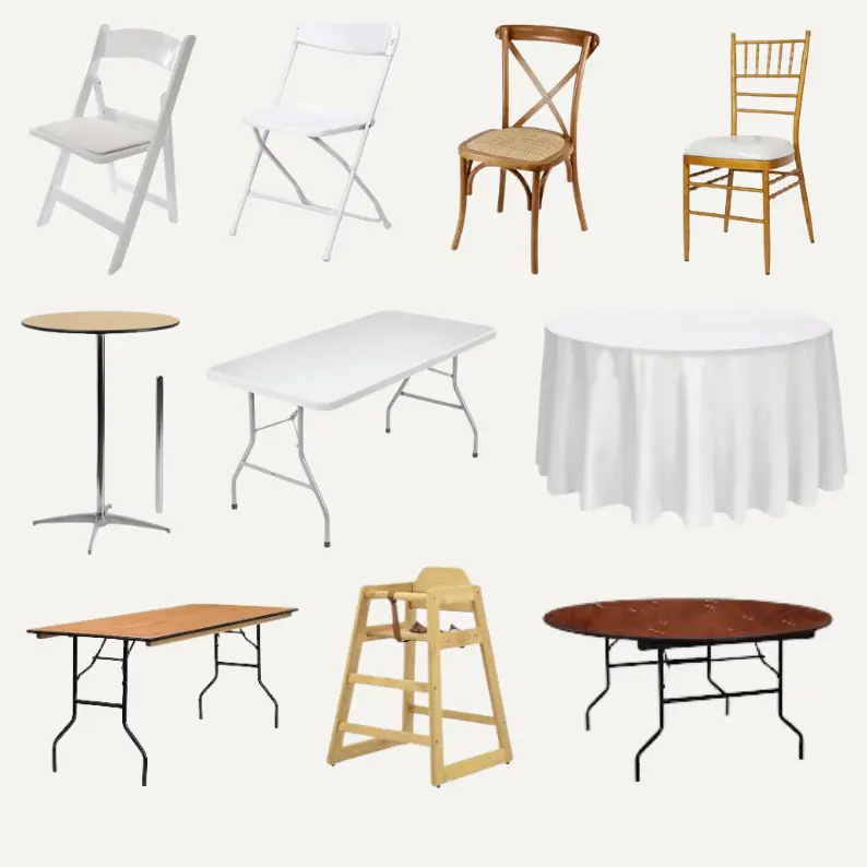 Chairs and Tables rental