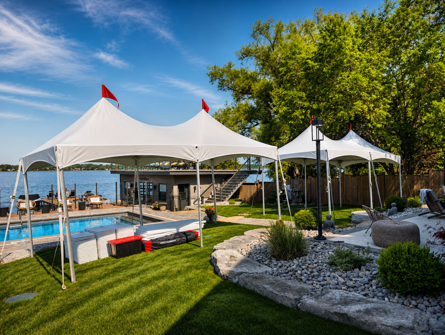 Every great celebration starts with the perfect setup. 🌿🤍 Lakeside views, premium marquee tents, and timeless elegance.